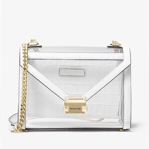 MICHAEL KORS Whitney Large Clear and Leather Convertible Cross / Shoulder Bag